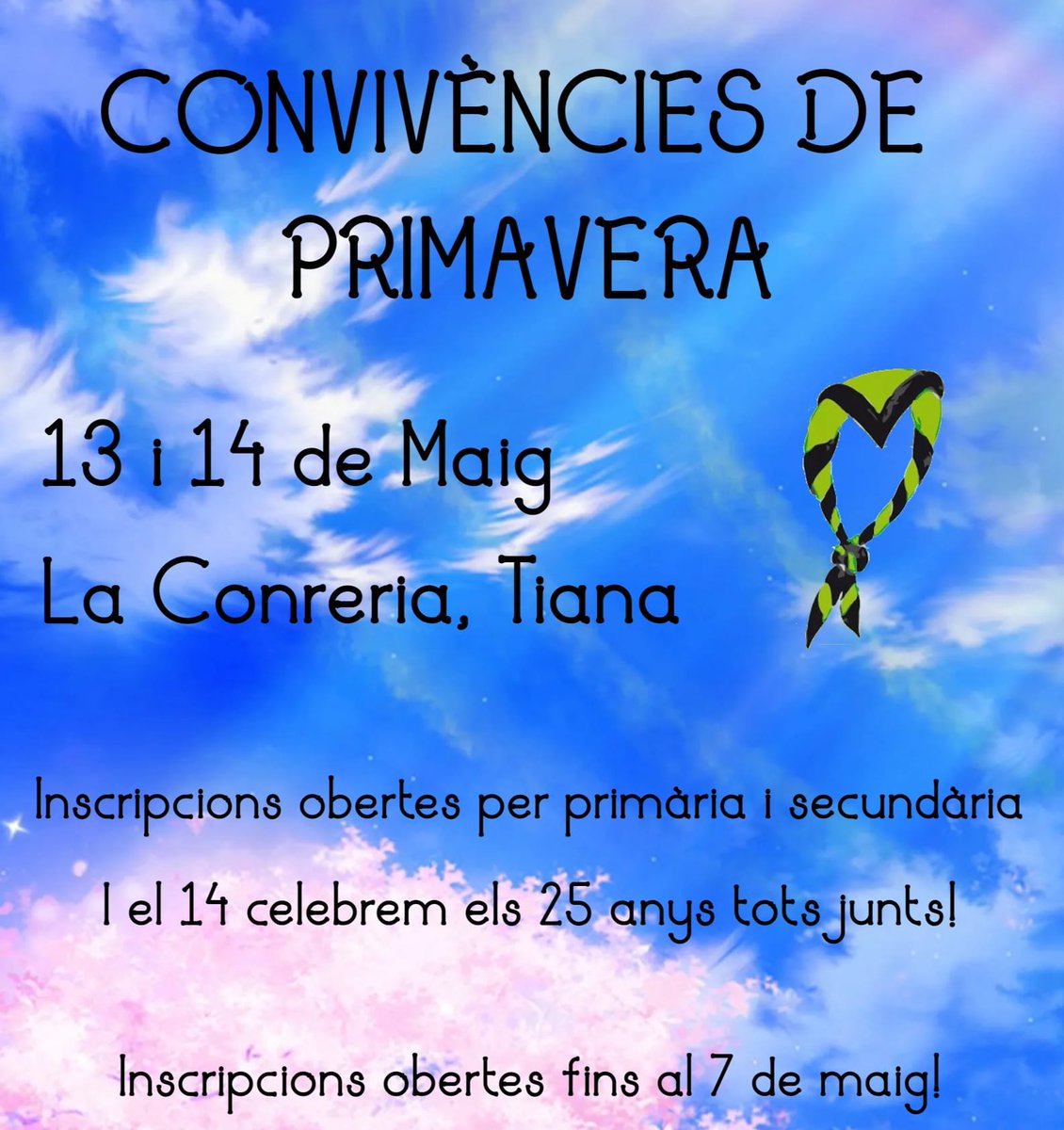 esplaimonjove's tweet photo. Ja s’apropen les convivències de primavera de Món Jove! El 13-14 de maig marxarem a La Conreria, Tiana. Diumenge convidem a les families a venir a passar el dia i aprofitarem per celebrar el 25è aniversari de l’esplai!

Les inscripcions estan obertes fins el dia 7 maig. https://t.co/pFmmeWCO7R