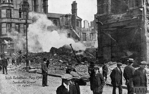 WarHappened's tweet image. With the rebels being rounded up by the British Army, the Easter Rising comes to an end. Hundreds of people have been killed or wounded in the insurrection, and parts of Dublin stand in ruins, after fierce urban fighting.