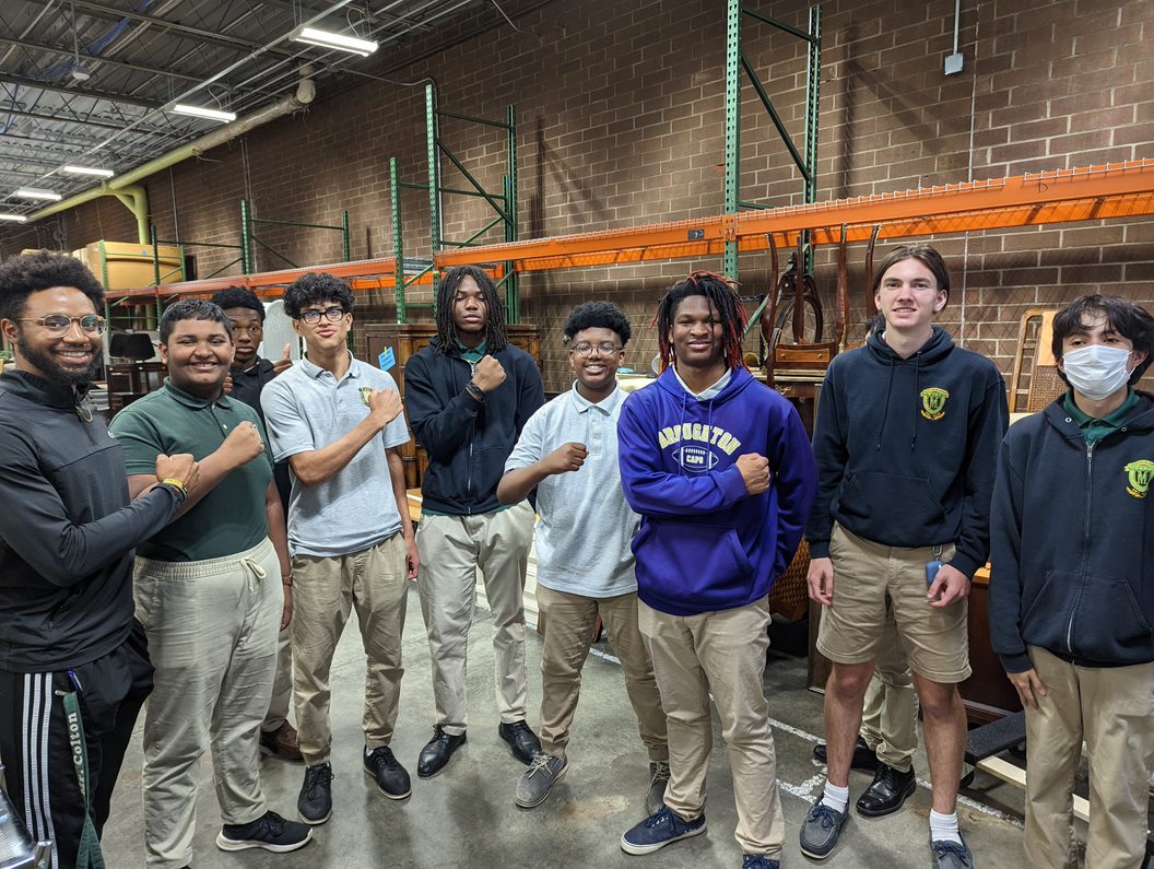 WakeBoysLead's tweet photo. Leadership Seminar Class spent Friday learning about the Green Chair Project and volunteering there. They also took the donations over from our schoolwide drive. Thank you to all who donated and great servant leadership! - Mrs. Farrell https://t.co/R0L5v66dNT