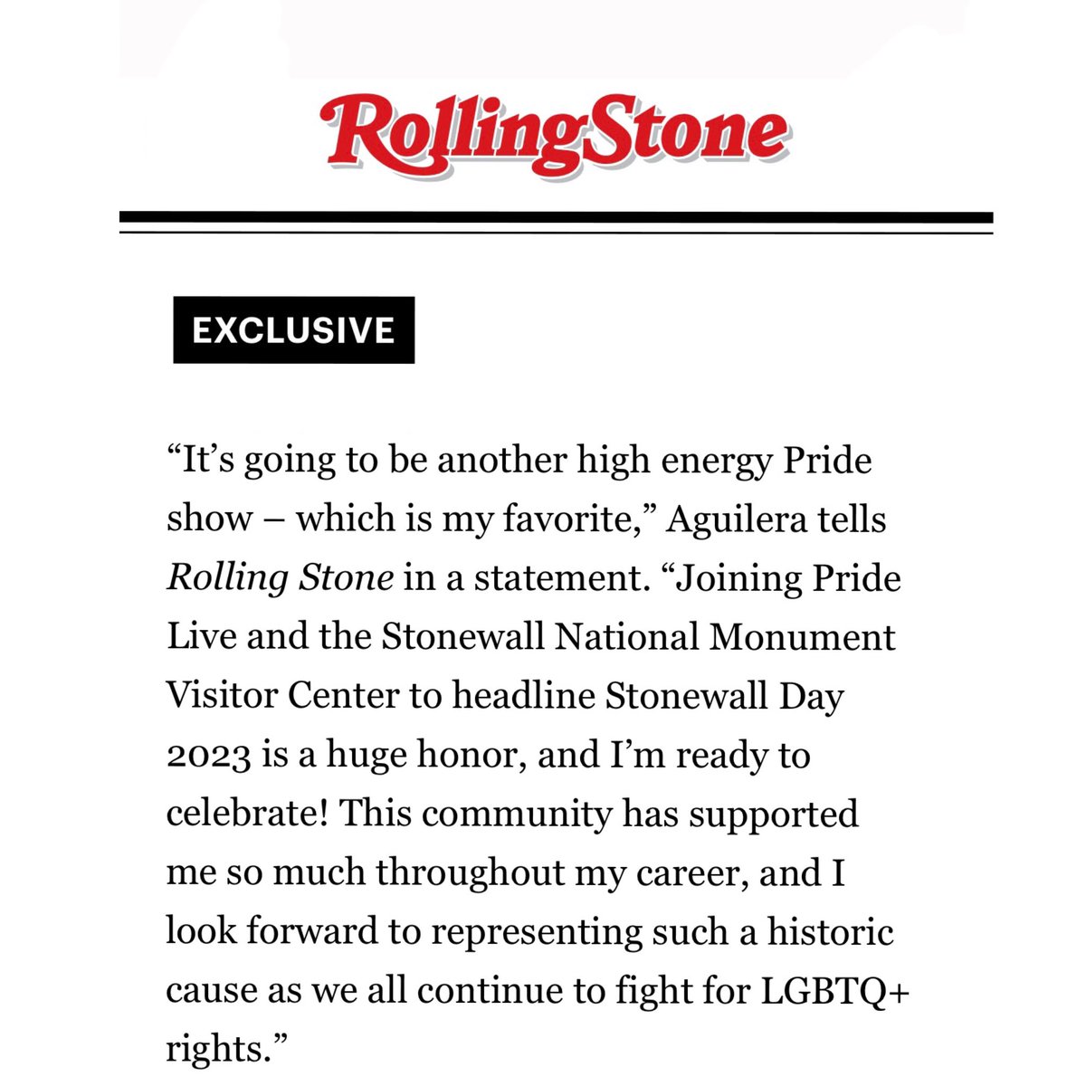 Christina Aguilera on headlining #StonewallDay2023 exclusively for RollingStone: