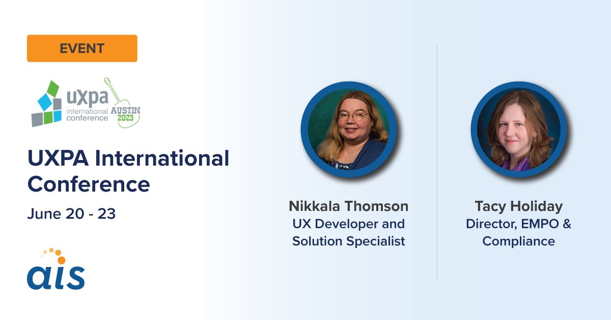 aisteam's tweet photo. Join Nikkala Thomson and Tacy Holiday in Austin, Texas, this June as they speak on the future of UX. Learn how the profession and application of UX are changing and upcoming trends. Learn more &amp; grab your tickets: https://t.co/oFEToR3gJX
#UXDesign #UXPA2023 https://t.co/LLH8Sy50YC