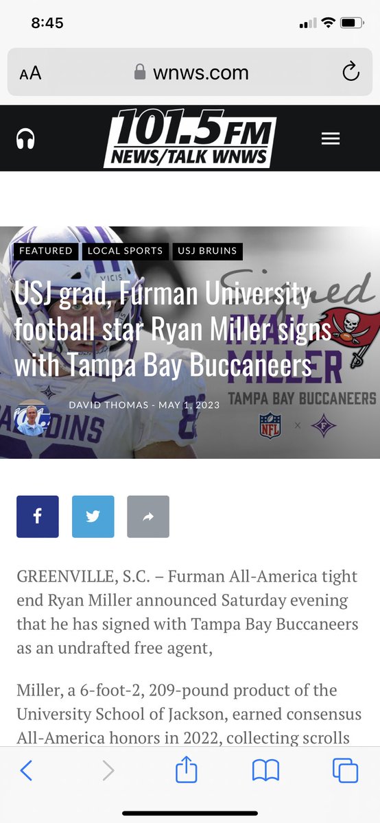 USJ grad, Furman University football star Ryan Miller signs with Tampa Bay Buccaneers wnws.com/usj-grad-furma…