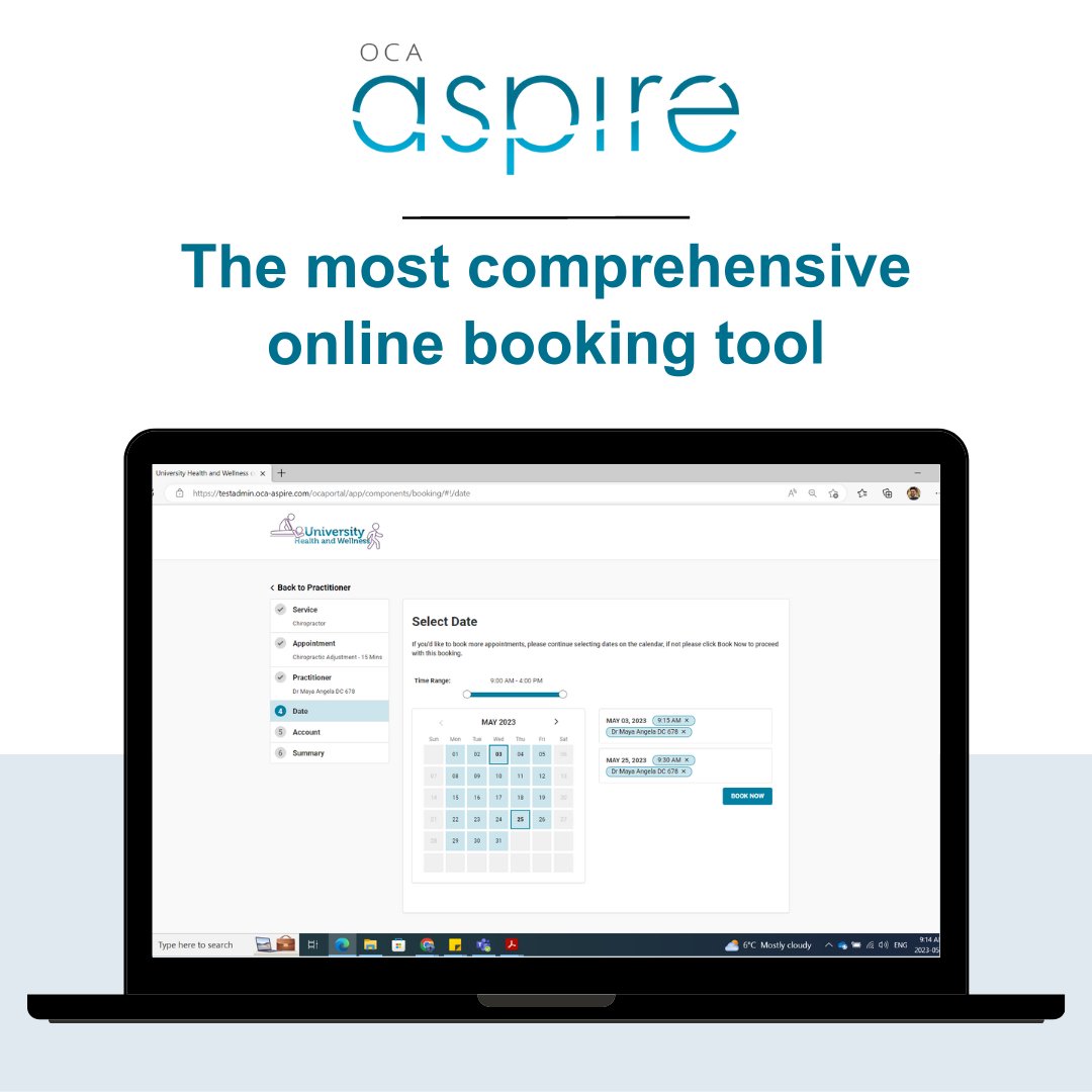 Providing a seamless experience for your patients is crucial. That's why we offer the most comprehensive online booking tool for your clinic. Reduce missed appointments with automatic reminders and enable patients to book in advance. Book a demo today! #OCAAspire #onlinebooking