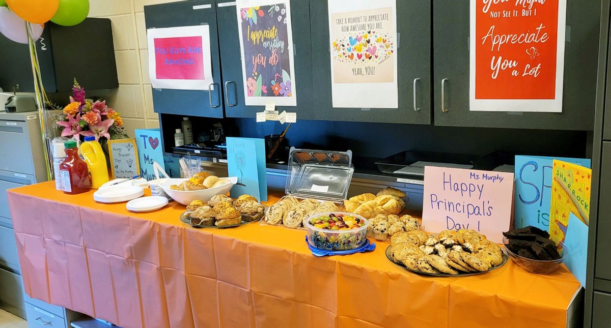 DutchessBOCES's tweet photo. Applause and cheers for the #DynamicDuo at Salt Pt. Ctr. @melmarmur &amp; @DuaneSharrock on #Nationalprincipalsday!  Check out the spread!  But nothing matters more than the handmade cards!  Thank you for all you do! @NYSEDNews @nyschoolboards @BOCESofNYS  #dedication #admired #enjoy https://t.co/5zLgmUFqAj