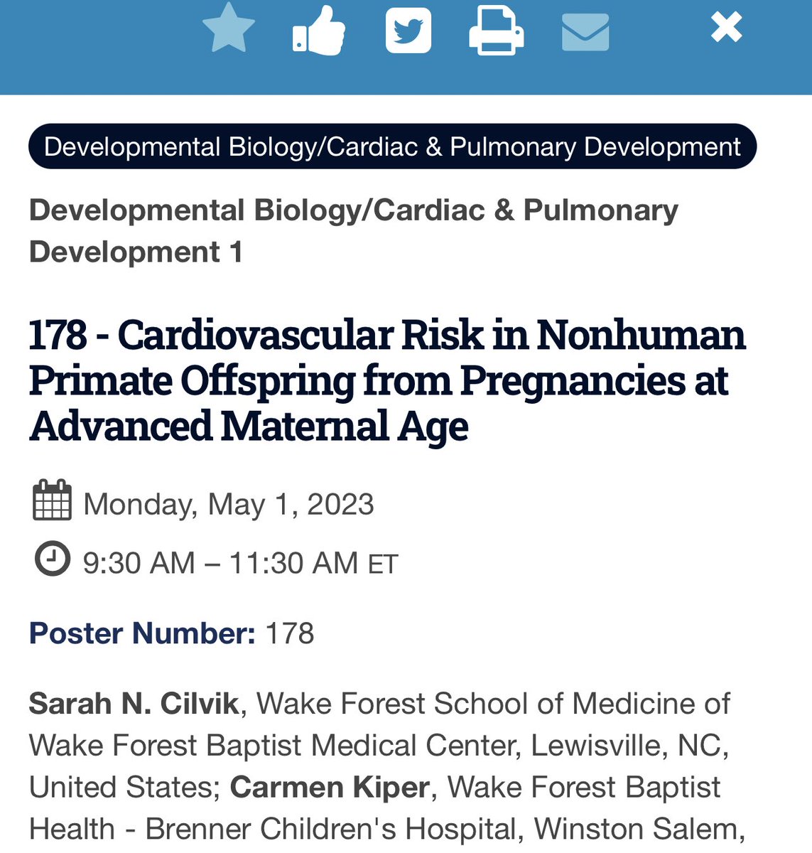 Andrew Michael South, MD, MS (@asouth_neph) on Twitter photo Be sure to come check out Dr. Sarah Cilvik’s <a href="/CilvikSarah/">sarah cilvik</a> innovative and novel non-human primate model of programmed #Hypertension and #CardiovascularDisease due to advanced maternal age, with fascinating sex differences
#RAAS #ACE2 #PAS2023 #ASPN23
<a href="/WakePeds/">Pediatrics at Wake Forest</a> Be sure to come check out Dr. Sarah Cilvik’s <a href="/CilvikSarah/">sarah cilvik</a> innovative and novel non-human primate model of programmed #Hypertension and #CardiovascularDisease due to advanced maternal age, with fascinating sex differences
#RAAS #ACE2 #PAS2023 #ASPN23
<a href="/WakePeds/">Pediatrics at Wake Forest</a>