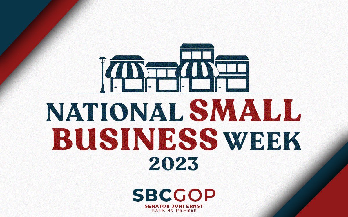 SenJoniErnst's tweet photo. Happy #NationalSmallBizWeek to the 273,623 #Iowa small businesses! 

➡️Follow along this week as I highlight remarkable #SmallBiz across Iowa. 

I am proud to serve them and all our small businesses as #RankingMember of @SmallBizCmteGOP. https://t.co/rKVE2Mav0g