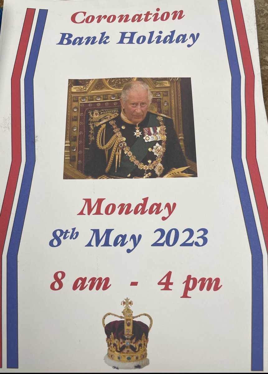 👑 Coronation Bank Holiday opening hours 👑