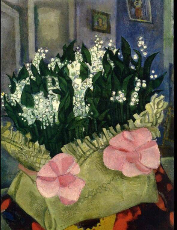 Happy May Day with one beautiful Chagall's Lily of the Valley: 🖼Le Muguet /The Lily of the Valley Marc Chagall c. 1916 oil on board