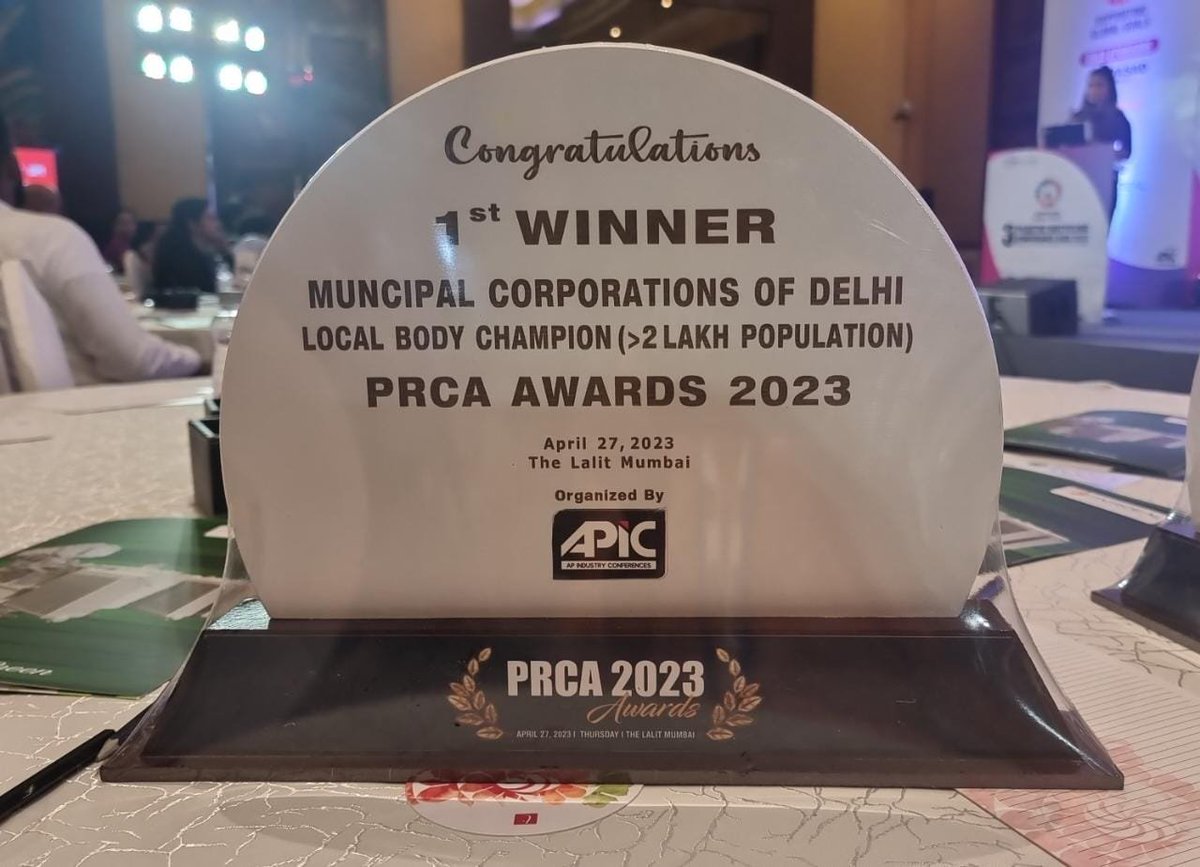 SBM_MCD's tweet photo. MCD proudly shares - We have been awarded LOCAL BODY CHAMPION(>2Lakh category) award in Plastic Recycling Conference Asia for efforts in managing Single-Use Plastic in #100DaystoBeatPlastic drive
#SwachhSurvekshan2023MCD
@SwachhBharatGov
@LtGovDelhi
@OberoiShelly
@GyaneshBharti1 https://t.co/7BulftdRR8