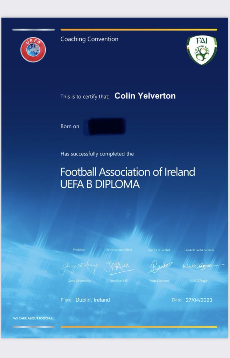 Delighted to finally get this over the line, a really enjoyable year of learning and growth. Many thanks to my peers and tutors for their time and patience especially @ross_kenny @jayglynn2167 @richie_fitz1 and finally to @dannyquinlan1 for the advice and support ⚽️🙌🏻 #UEFAB #FAI