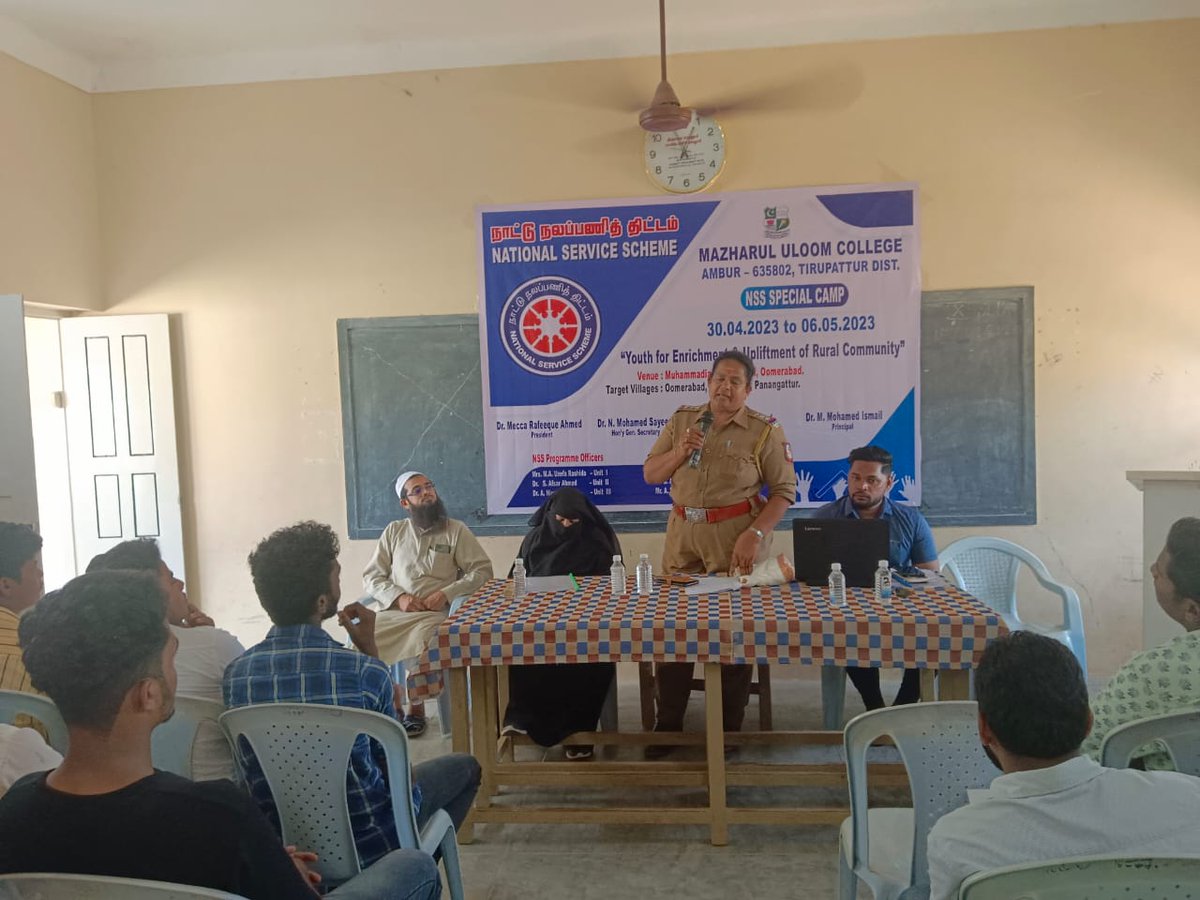Mujahid_Akber's tweet photo. Guest speech on the topic of Road safety &amp; Anti drugs awareness at NSS camp Omrabad

Organised by Mazharul Uloom College - Ambur

#anti #drug #stopdrugs #road #accident #safety #awareness
@sp_tirupathur @tnpoliceoffl @VellorePolice @CMOTamilnadu https://t.co/O9X3fT8P04