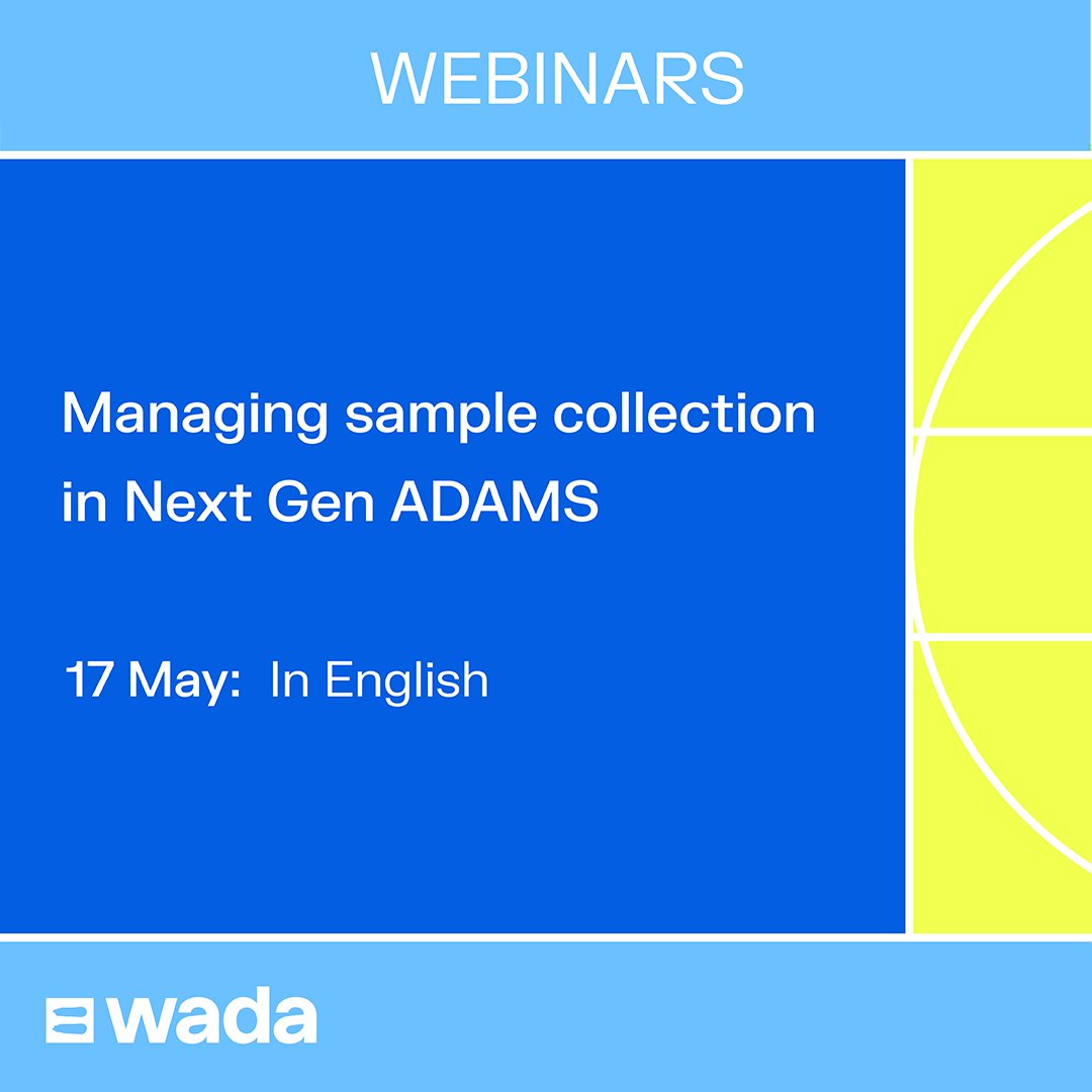 wada_ama's tweet photo. Mark you calendars, our May webinar schedule is out! This month, we’ll be covering ADAMS, how to develop an effective testing program and a guide for the establishment of a National Anti-Doping Organization. Don’t miss out, register now! | https://t.co/RVqbPf3L2Z https://t.co/6VEFhKgmed