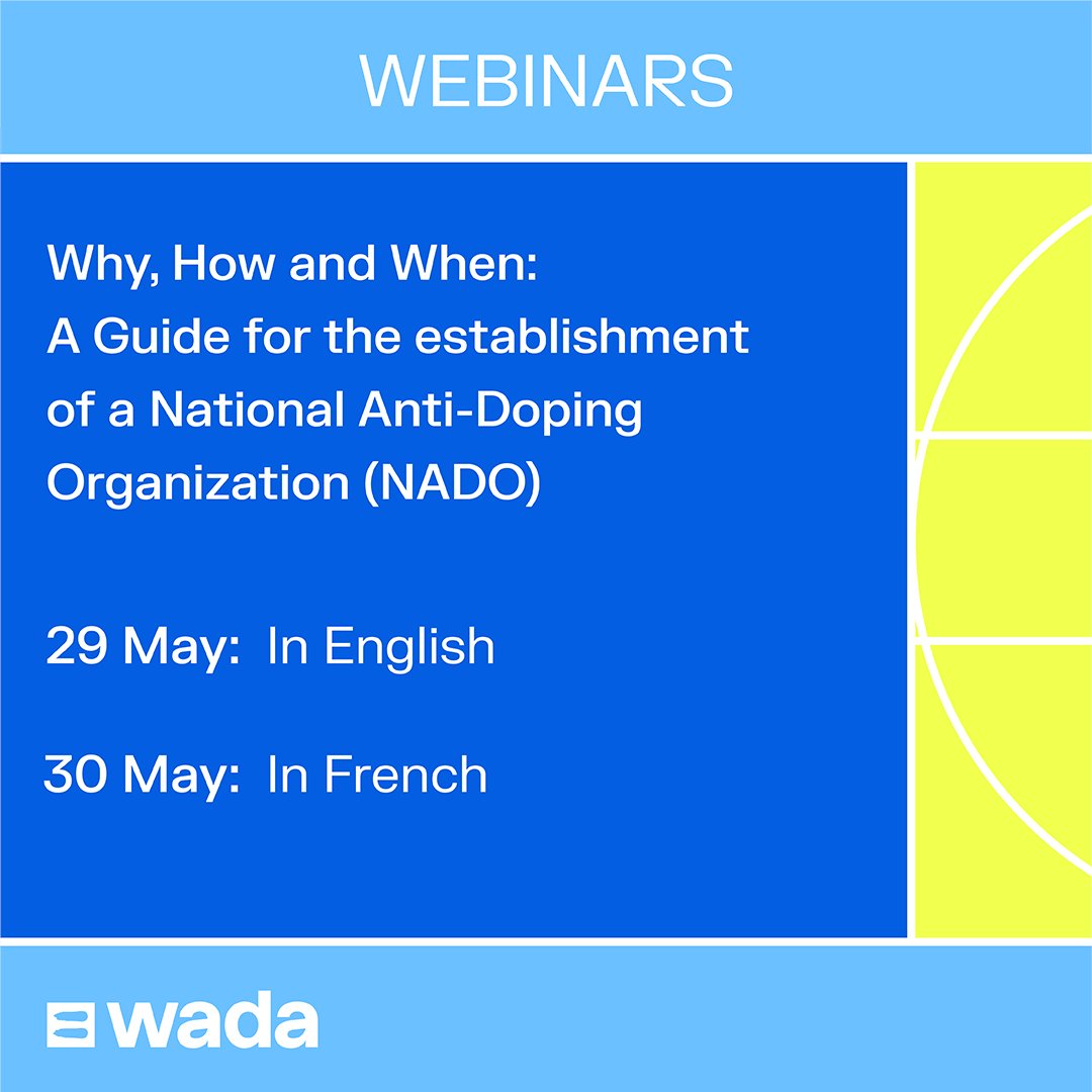 wada_ama's tweet photo. Mark you calendars, our May webinar schedule is out! This month, we’ll be covering ADAMS, how to develop an effective testing program and a guide for the establishment of a National Anti-Doping Organization. Don’t miss out, register now! | https://t.co/RVqbPf3L2Z https://t.co/6VEFhKgmed