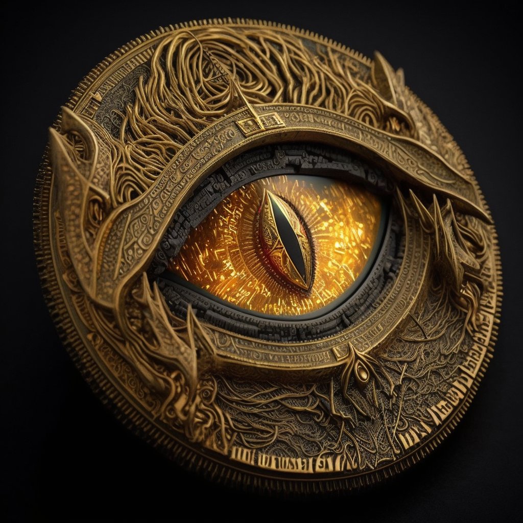 For the #sleuthcon talk I'm giving about how cryptocurrency turned out to be a surveillance trap for so many of its users, I asked Midjourney to illustrate a golden coin with an eye of Sauron at its center watching you and, well, jfc these are terrifying.