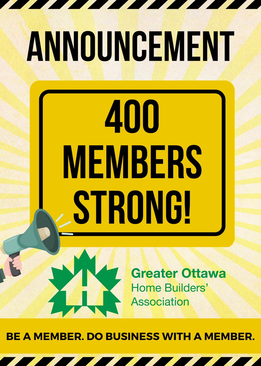 GOHBA_Ottawa's tweet photo. #GOHBA has officially surpassed 400 members! A big thank you to everyone that has joined our community. We will continue to support each member and can't wait to watch our community grow even bigger. #Ottawa #HomeBuilders #OttawaHomeBuildersAssociation #Construction #HomeBuyers https://t.co/QGO29uXpPz