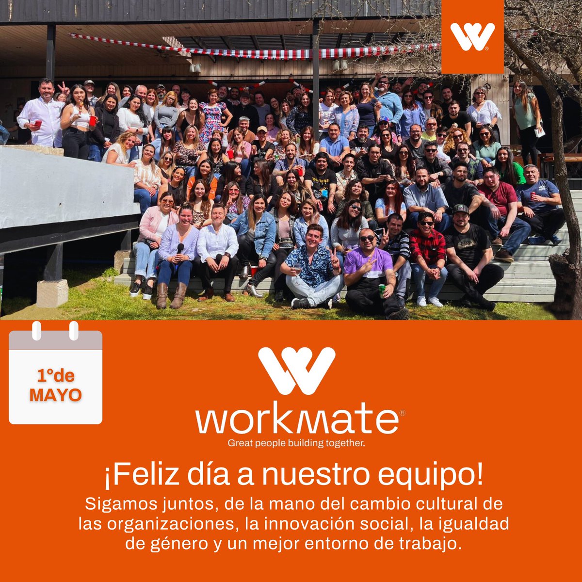 a_workmate's tweet photo. ¡Feliz día de los/las trabajadores!
En Workmate buscamos  ofrecer un lugar de trabajo motivador, seguro y solidario a todos y todas nuestros/as colaboradores/as. 

#diadeltrabjo #workmate #gestiondelconocimiento #felicidadorganizacional  #igualdaddegénero #cambiocultural https://t.co/vuw07hNH4f