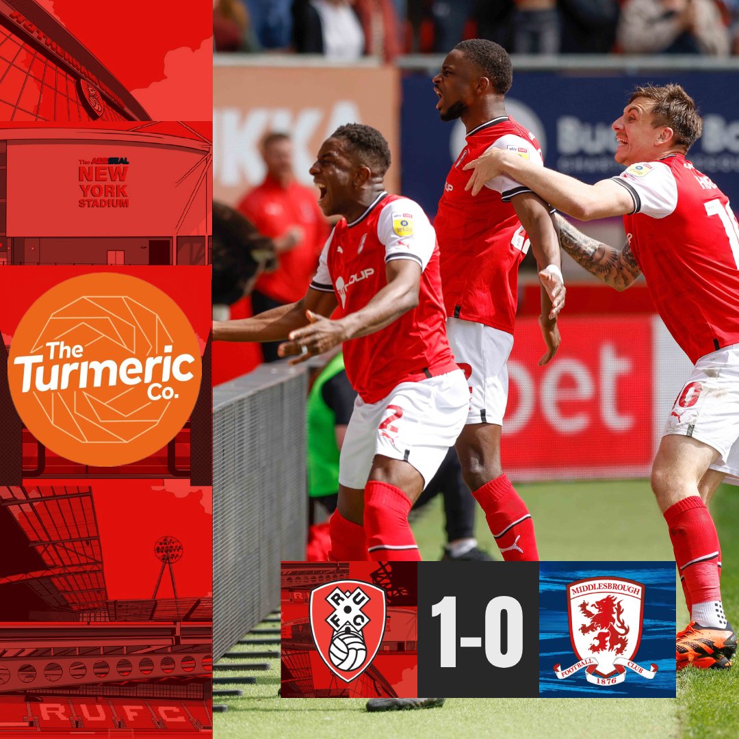 Rotherham United (@rotherhamunited) on Twitter photo FT | Rotherham 1 v 0 Middlesbrough
WE. ARE. STAYING. UP. 😍
Hakeem Odoffin's rocket early in the second 45' has sealed the Millers survival in the Sky Bet Championship!
Powered by <a href="/TheTurmericCo/">The Turmeric Co.</a>
#rufc | #ForeverTogetherForeverProud FT | Rotherham 1 v 0 Middlesbrough
WE. ARE. STAYING. UP. 😍
Hakeem Odoffin's rocket early in the second 45' has sealed the Millers survival in the Sky Bet Championship!
Powered by <a href="/TheTurmericCo/">The Turmeric Co.</a>
#rufc | #ForeverTogetherForeverProud