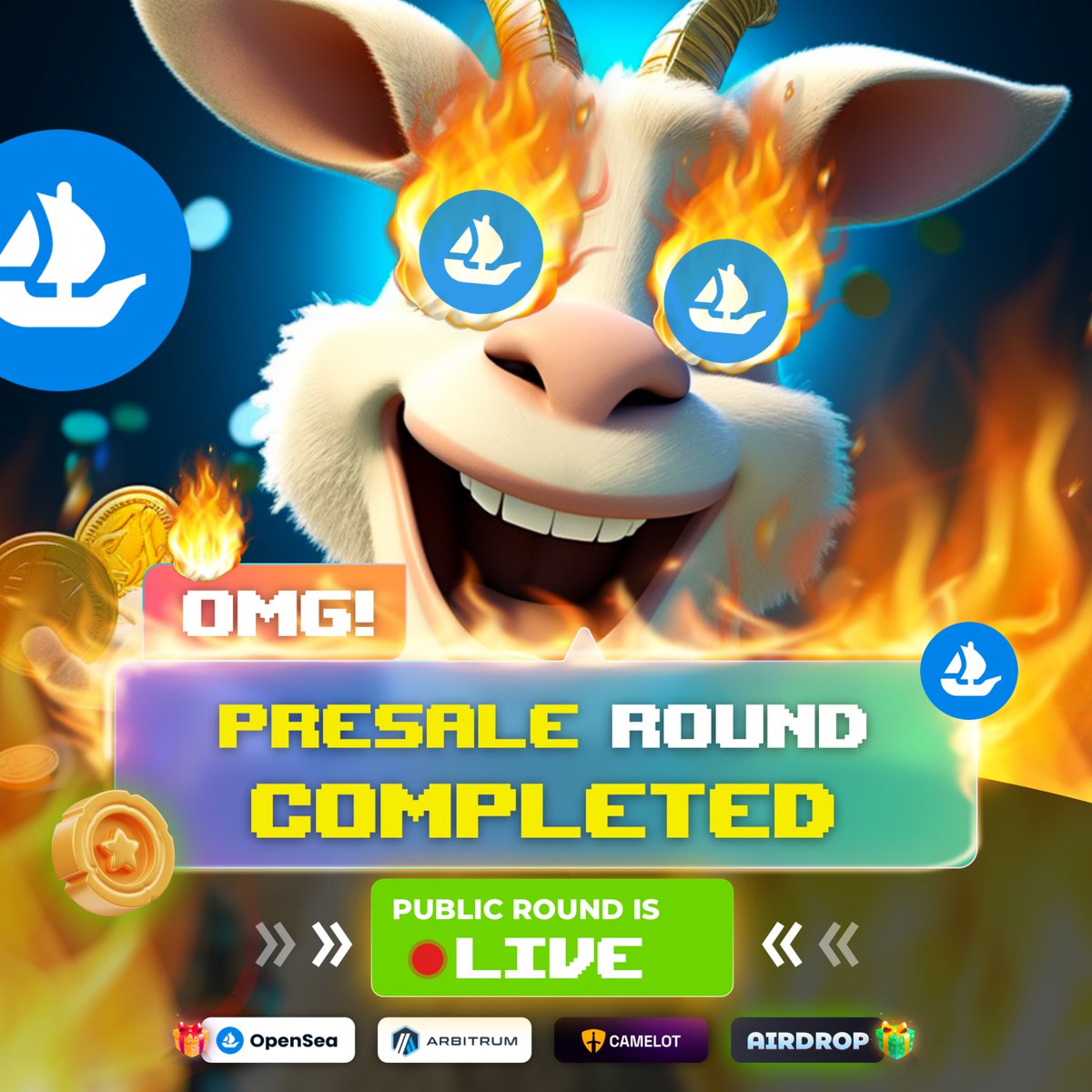 aiaquagoat's tweet photo. 🚨RED ALERT🚨
🔥All #AIAquaGoat presale NFTs have COMPLETED!
✅✅➡️➡️Public Round: https://t.co/qhmVEHXJvP
🎁Don't miss your chance to get $AIAG tokens &amp; join the community in the public round. 🌊🐐🚀 https://t.co/MqafRM9Y2r
