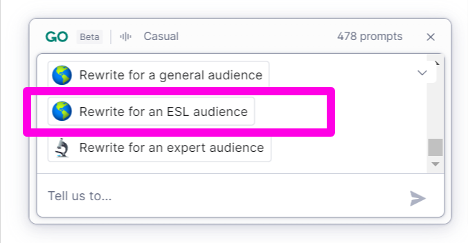 I am a huge @Grammarly fan, and #GrammarlyGO has been incredible in my use of it so far. Look at this feature for helping you re-write with ELL students in mind. Great use of AI.