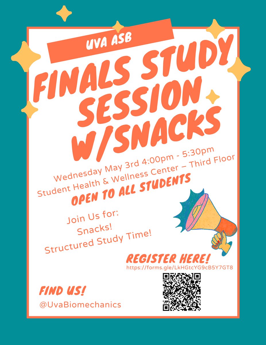 Don’t study alone this finals week! Join us on Wednesday for a snack, study time, and good people to take your mind off that big paper!
