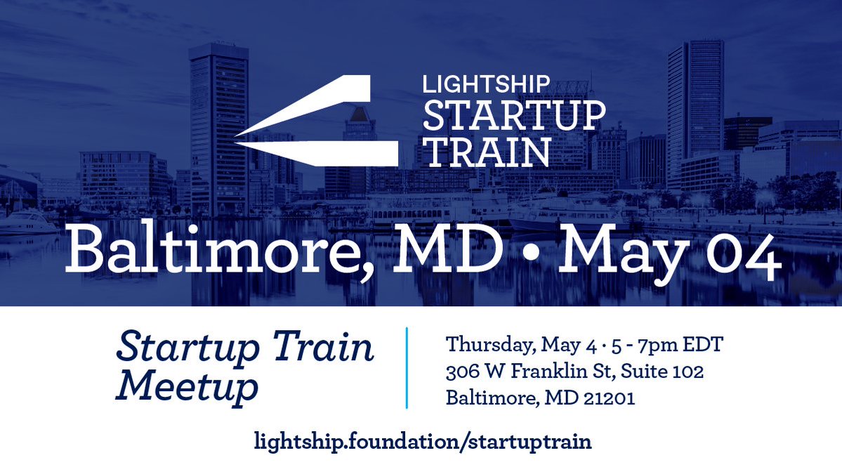 Lightship's #StartupTrain is heading to Baltimore on 05/04!! ✨ 🚆 #ProgressinMotion

Join the Lightship team at 5:00pm for a community meetup 🤝 

📍 306 W Franklin St, Suite 102

RSVP 👉🏾 bit.ly/3NhdA1c

#baltimore #maryland #startup #entrepreneurs #meetup #networking