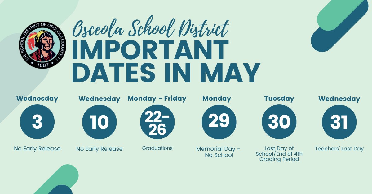 IMPORTANT: Students will NOT be released early this Wednesday, May 3, and next Wednesday, May 10. #SDOCGoodtoGreat