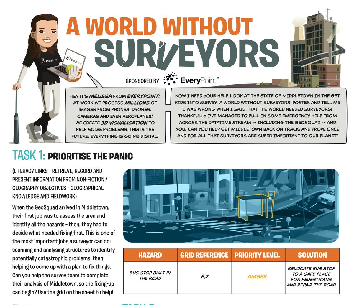 GetKidsintoSurv's tweet image. Pleased to announce there's another Homework Project resource online thanks to our latest sponsors at EveryPoint! This is 'A World Without Surveyors', can you help the city get back on track?!

Download and print the project here: ow.ly/hHGY50O1tYH

#everypoint #surveydata