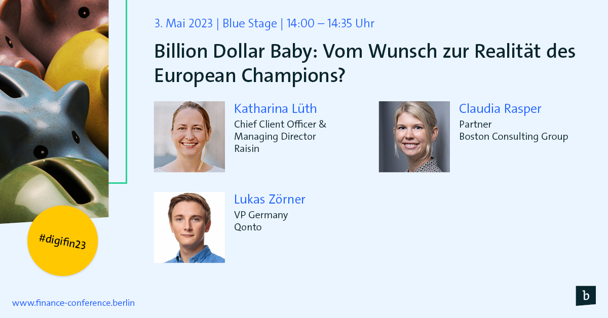 <a href="/Katharina_Lueth/">Katharina Lueth</a> (@Raisin_EN), <a href="/ClaudiaRasper/">Claudia Rasper</a> (<a href="/BCG/">Boston Consulting Group</a>) und <a href="/LCZoerner/">Lukas Zoerner</a> (@QontoDE) erzählen auf der #digifin23 von dem Mindset, dass benötigt wird, um das eigene Potenzial auszuschöpfen und wie man letztlich zum Europäischen Champion aufsteigt.

Tickets: ➡️ finance-conference.berlin/de/tickets