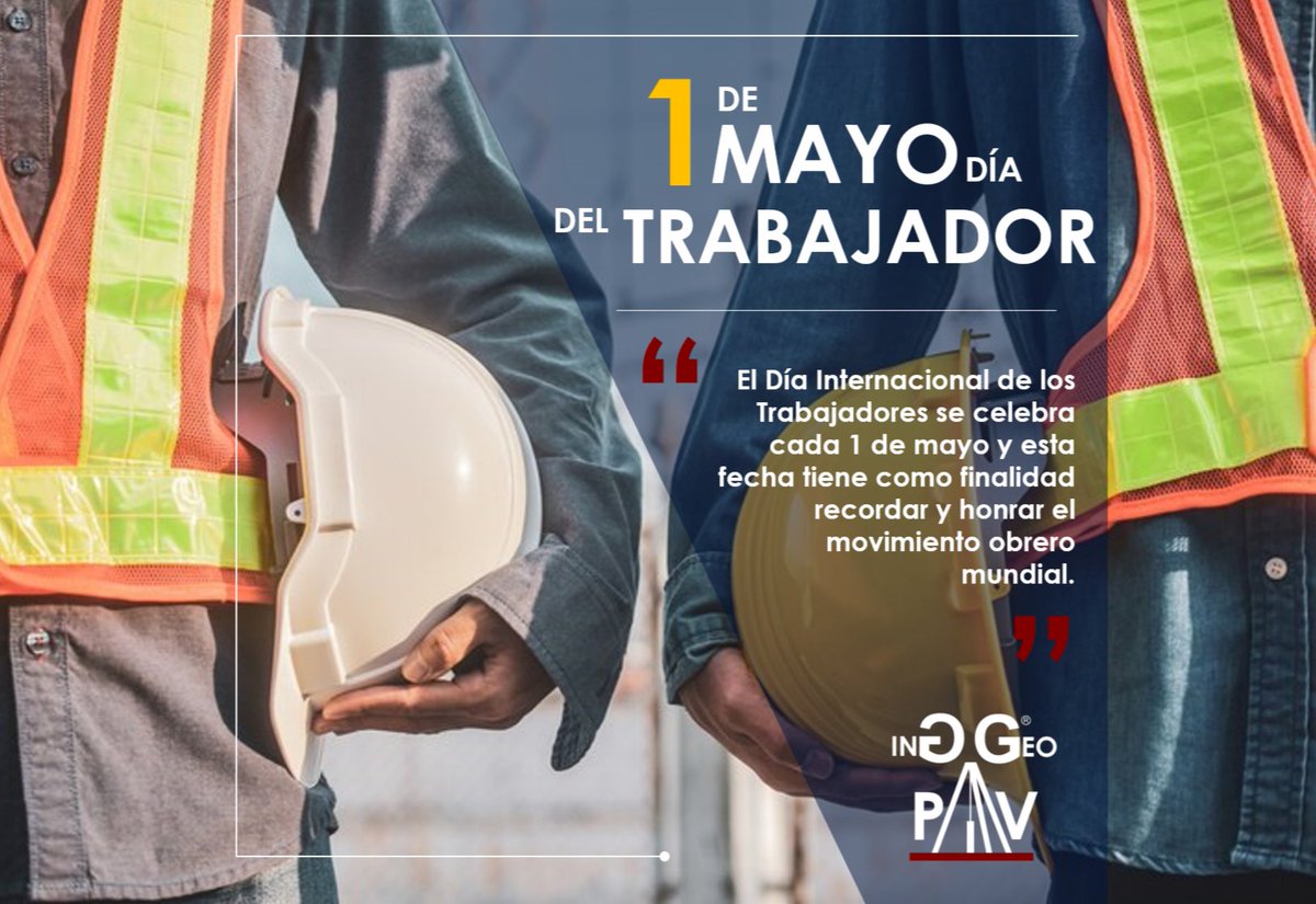 En #Inggeopav celebramos el día del trabajador. Siempre abogando por mejorar, apoyando a todos y cada uno de los trabajadores. ¡Feliz Día del trabajador! 

¡Gracias por su arduo trabajo y compromiso!

#1demayo
#diadeltrabajador
#especialistasengeotecnia