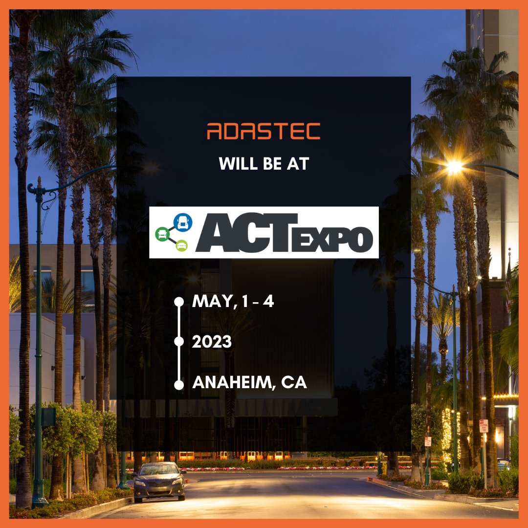AdastecCorp's tweet image. ADASTEC will be attending the Advanced Clean Transportation Expo in Anaheim, CA and would love to see you there! 🧡

Interested in setting up a meeting? Send an email to press@adastec.com 🧑‍💻

#ADASTEC #autonomousdriving #autonomousbus #electricmobility