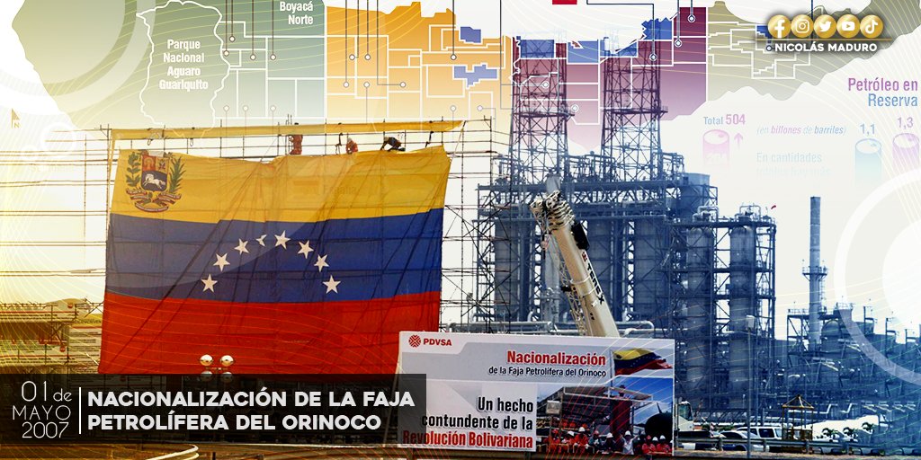 NicolasMaduro's tweet photo. Con la Nacionalización de la Faja Petrolífera del Orinoco, la Revolución en ejercicio de la soberanía nacional, puso fin al entreguismo de los gobiernos de la cuarta república, y rescató, para el Pueblo, la riqueza natural más grande y poderosa. https://t.co/yTvuBGQElA