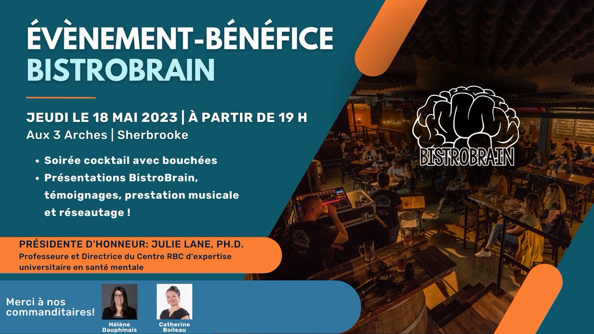 bistro_brain's tweet photo. BistroBrain vous invite à son événement-bénéfice annuel!
Cette soirée cocktail se tiendra jeudi 18 mai à 19h00 aux 3 Arches (910 King Ouest, Sherbrooke) et promet d'être une soirée inoubliable pour la démocratisation de la science.

Les places sont limitées! https://t.co/XsdAWgagts