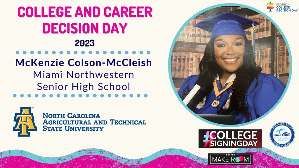 Congratulations McKenzie Colson-McCleish from @MNW_Bulls1955 This Class of 2023 grad is #CollegeReady and will be attending @ncatsuaggies #CollegeSigningDay @ReachHigher #DecisionDayFL @MDCPS @MDCPSCentral @SuptDotres @LDIAZ_CAO @BetterMakeRoom @FLCollegeAccess