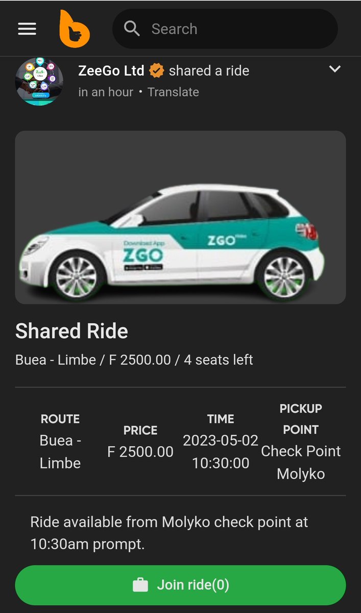 betaplaceapp's tweet photo. #BetaPipol if you di travel from Buea to Limbe tomorrow morning, you no need for go stand for roadt for find motor.
Zeego don launch some ride from Buea to Limbe for 10:30am tmr morning, for #BetaPlaceApp
For join the ride, click: https://t.co/XOpR1s7KFW
Olé 4places remain o https://t.co/NAxvPLm8AI