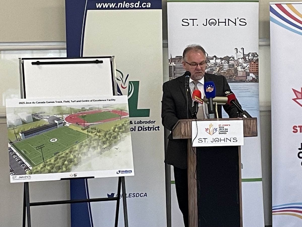 NLSchoolsCA's tweet photo. The NLESD was honoured to be part of this morning’s unveiling of the winning bid and design for the new track and field, soccer and Centre for Excellence for the @2025canadagames. @LindsayConstruc @MemorialU @DannyBreenNL @CityofStJohns https://t.co/Uk21BIa4r4