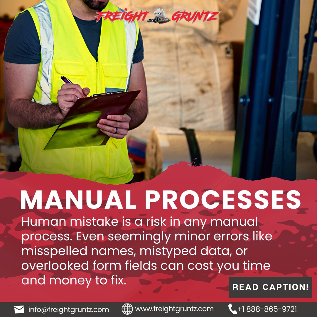 freight_gruntz's tweet photo. Manual processes needs human action to complete a task. This is as easy as managing requests in a spreadsheet or sending an email for approval. 

Read More Here: https://t.co/D0gMwJOEvv

#FreightGruntz #LogisticsSolution https://t.co/4SOl6tThiR