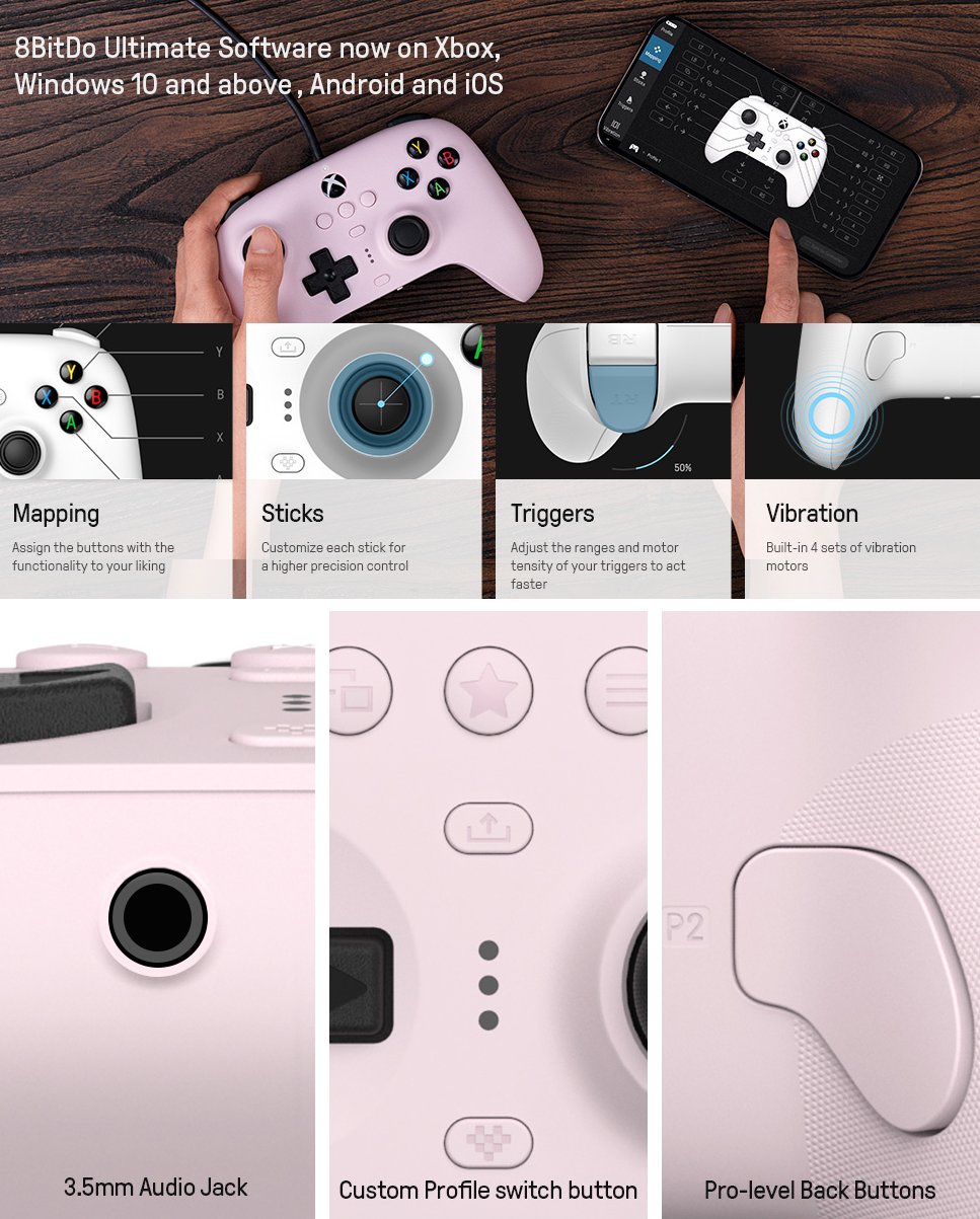 8Bitdo Ultimate Wired Controller for Xbox - Pastel Pink