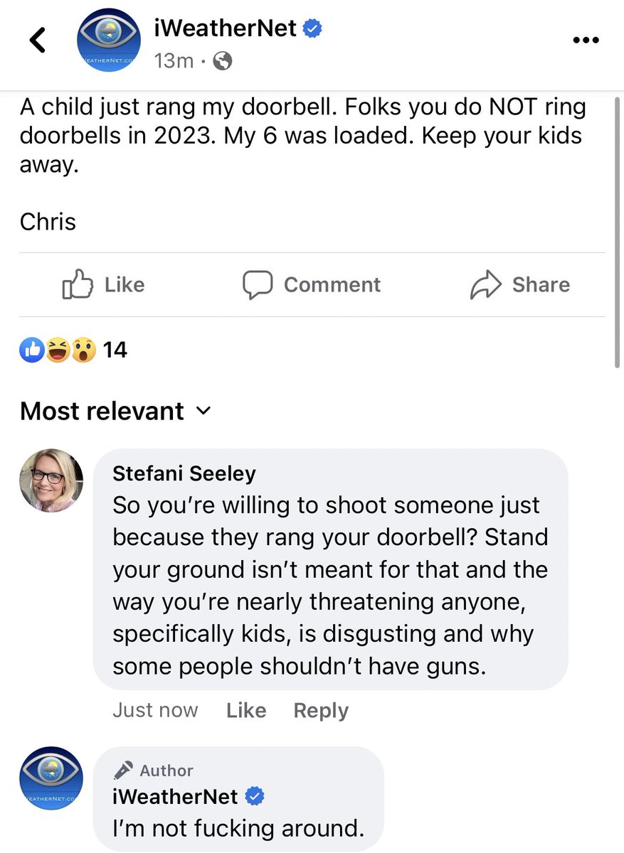 TisStef's tweet photo. Just posted by a meteorologist, a gun nut, who covers our area. This is scary. https://t.co/FpzqUfb7ZU