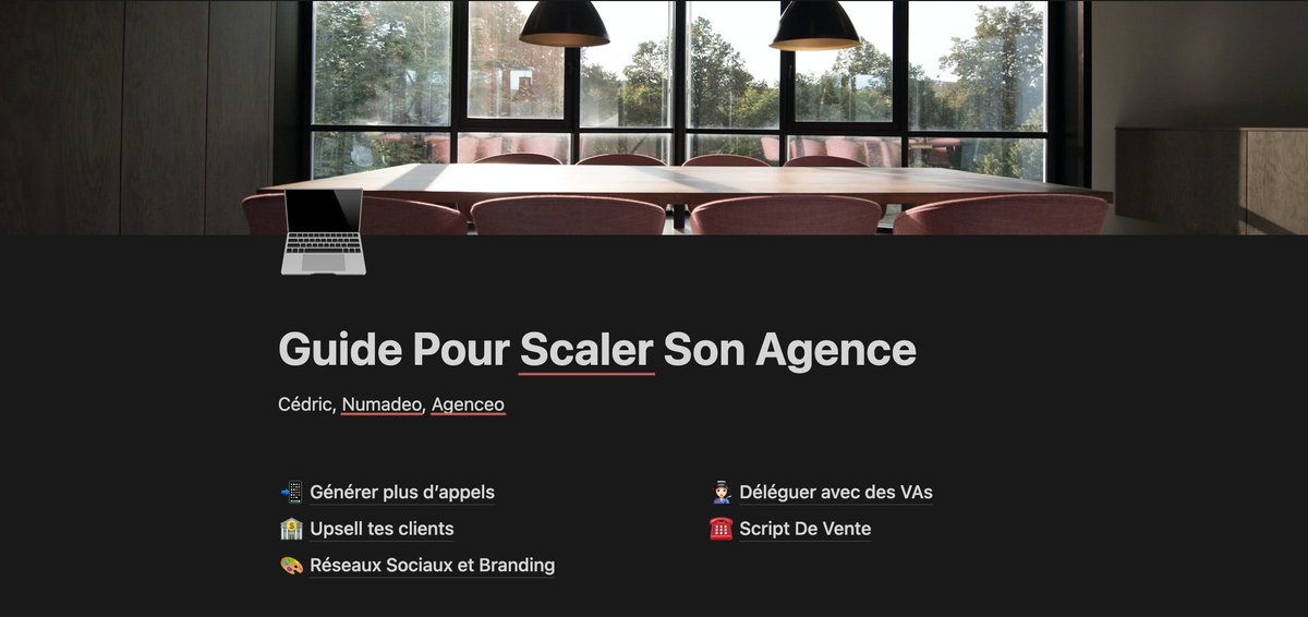 J'ai un guide BALAISE pour aider les freelances à passer de 2000€ à 500 000€/an.

J'ai réuni les éléments les plus importants dans un Notion.

Je pourrais le faire payer 47€.

Mais je le rends gratuit.

Like et Commente "Scale" pour le recevoir en DM.

(tu dois me follow)