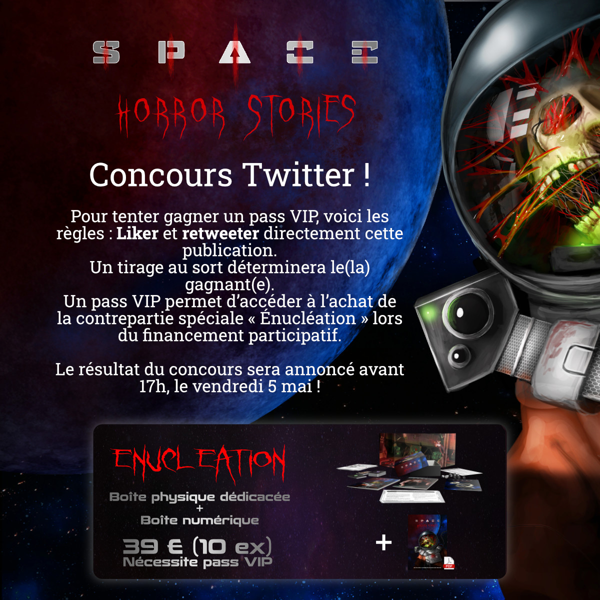 alnomcys's tweet photo. Salut à tous !
Juste avant le financement participatif de Space Horror Stories qui commence vendredi 05 mai à 20h45, je vous propose un petit concours.
Pour rappel, pour être alerté par email dès le lancement, c'est ici : https://t.co/QZE49JXSQt
#jdr #crowdfunding https://t.co/FIh4ixHYYa