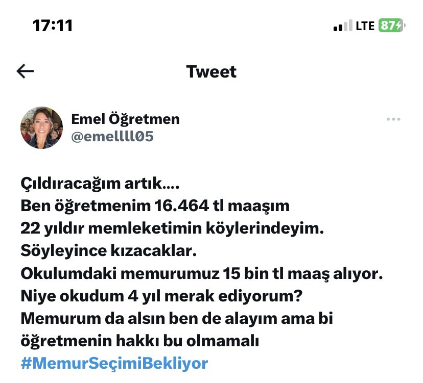 emellll05's tweet photo. Aşağıdaki twitimde duygularımı ve söylemek istediklerimi tam olarak dile getiremedim sanırım. 
Yanlış anlaşıldım.
O nedenle kırdığım kalplerden özür diliyorum.
Ben okumaktan değil yapılan işin zorluğuna göre maaş belirlenmesinden yanayım. Saygılar
#MemurSeçimiBekliyor https://t.co/sOWSeSn91x