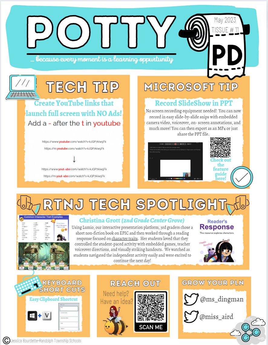 Hitting the <a href="/RandolphSchools/">Randolph Schools</a>  stalls this month in #PottyPD 🧻: <a href="/GrottChristina/">Christina Grott</a>'s creative way to engage Ss in reading responses 📖 w/ <a href="/LumioSocial/">Lumio 💛</a>, tips for ad-free <a href="/YouTube/">YouTube</a>📺, <a href="/powerpoint/">PowerPoint</a> recorder for student presentations, and growing our PLN with <a href="/miss_aird/">Miss Aird</a>!