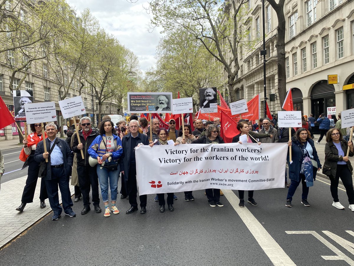 johnmcdonnellMP's tweet photo. Happy May Day. As chair of the Committee for Solidarity with Iranian Workers I was proud to walk on the London May Day march with the women &amp; men who are determinedly campaigning to expose &amp; oppose the brutality of the Iranian regime. Solidarity https://t.co/LvSEJyfPk8