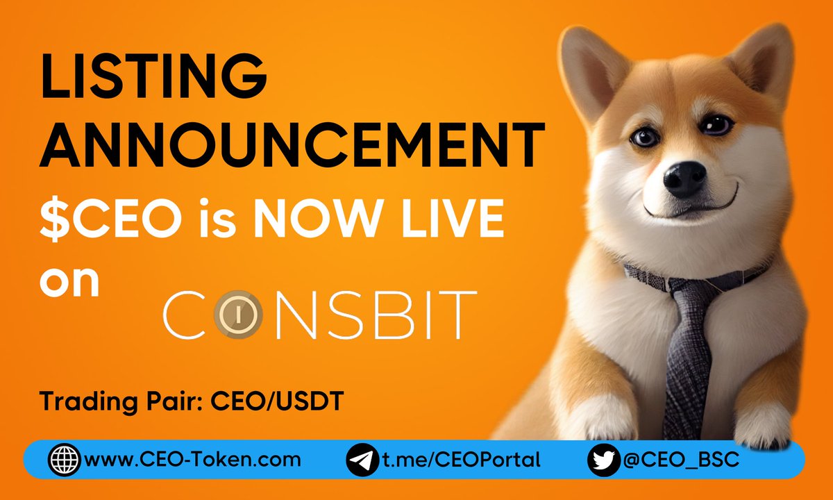 BecomeACEO's tweet photo. TRADING LIVE 🚨

We are excited to announce that $CEO is now live for trading on Coinsbit 🎉

You can now buy, sell, and trade $CEO against USTD on @c0insbit one of the most reputable and secure cryptocurrency exchanges in the world.

https://t.co/7cgnd5cFNY

Head over to Coinsbit now and start trading $CEO today💰

#CEO #IAMCEO #crypto