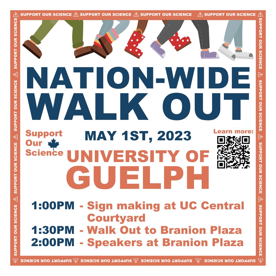 UofGGC's tweet photo. The national #SupportOurScience walkout is TODAY!!

Join us to demand increased government funding for grad students &amp; postdocs!

🪧 1pm - Meet &amp; make signs in the UC Central Courtyard
🚶🏾‍♀️ 1:30pm - March out to Branion plaza
📢 2:00pm - Rally &amp; speeches

See you there!! https://t.co/DQBmhCsNwb