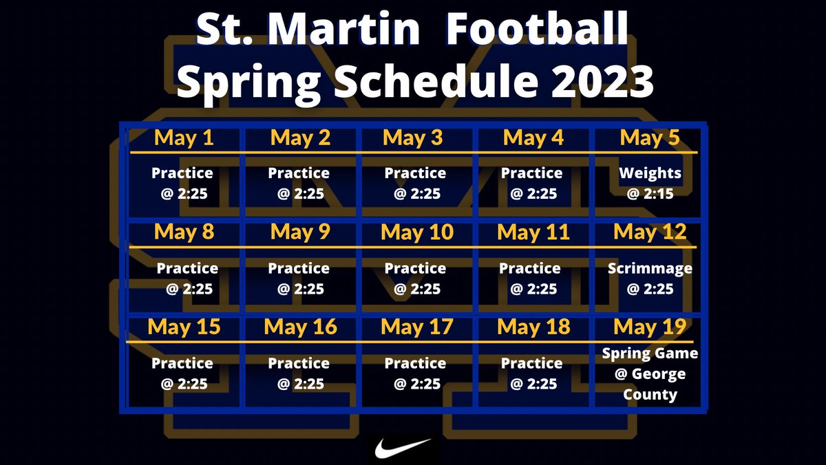 StMartinFB's tweet photo. SPRING SCHEDULE!!!! TIME TO GET TO WORK!! 
#TheColony https://t.co/V5rhV7BYKV