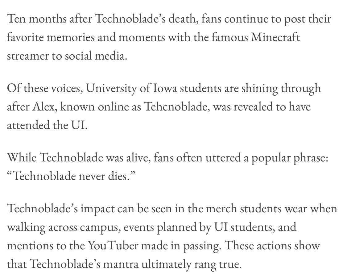 The Daily Iowan  'Technoblade Never Dies': Former UI student and