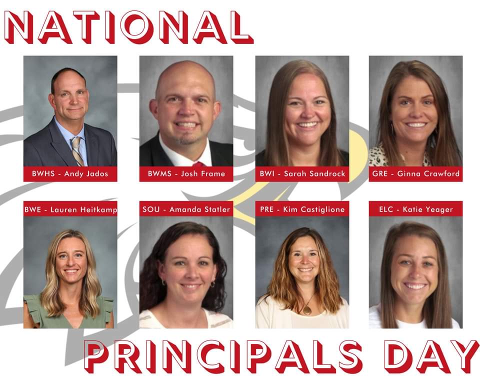 BWLSD's tweet image. Happy National Principals Day! 

Today, we recognize and appreciate the hard work and dedication of the principals of Big Walnut Local Schools. Thank you for all that you do!

#nationalprincipalsday #InspireAndGuide #ThankYouPrincipals