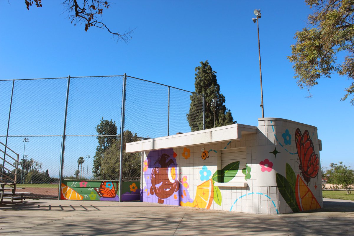 crisselIe's tweet photo. I’ve been quite MIA from here and haven’t had a chance to share what @cynthianavaart @ellettcheyne and I have been working on 😭 here’s 1/3 of our current park mural refresh project at Palomares Park in Pomona, CA https://t.co/wRyI5hCFU4