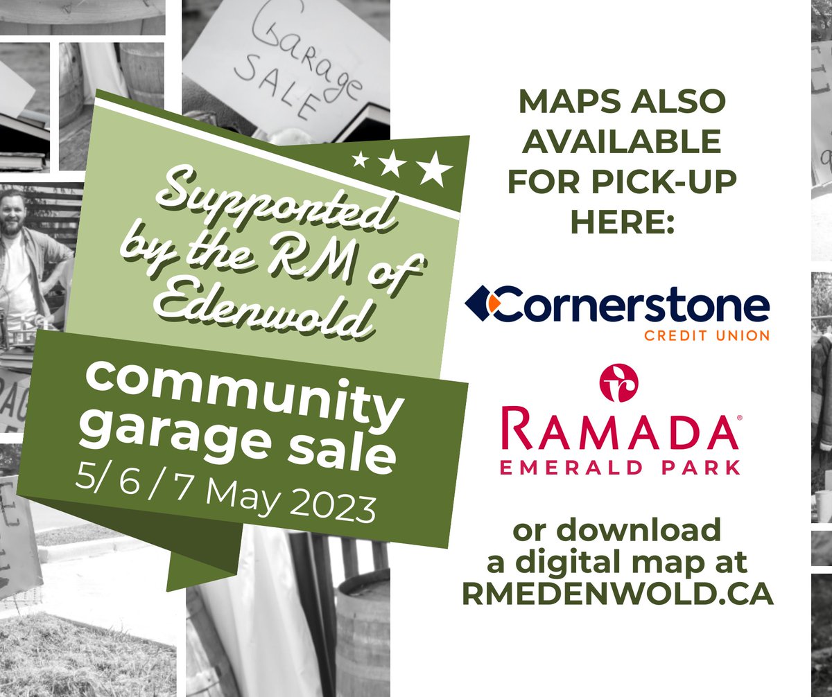 RMofEdenwold's tweet photo. Drop by Cornerstone Credit Union  or the Ramada Emerald Park/Regina East for your Community Garage Sale Map!@CornerstoneCUSK https://t.co/swajZ6Mhij